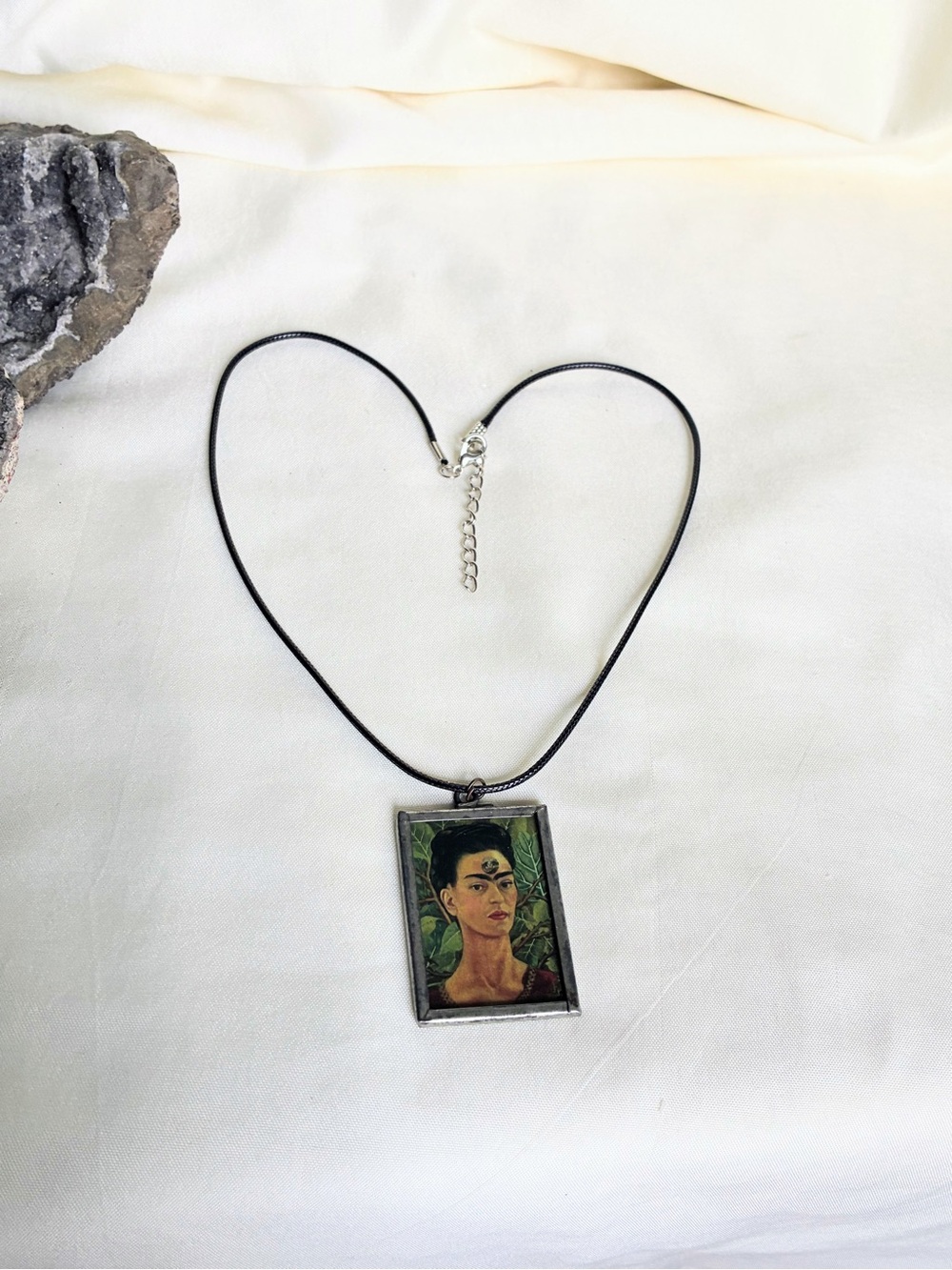 Frida Kahlo portrait pendant necklace with black cord #fridakahlo #mexican #boho - Picture 7 of 9